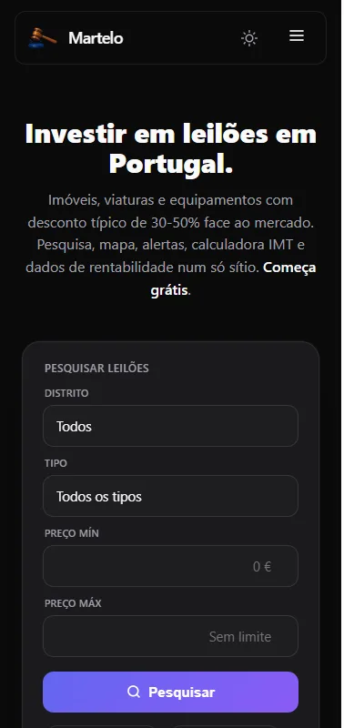 O Martelo no telemóvel — pesquisa de leilões em versão mobile